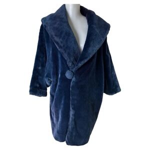 Long Run Faux Fur‎ Blue Coat Jacket Long Sleeve Lined Womens Medium/Large RARE
